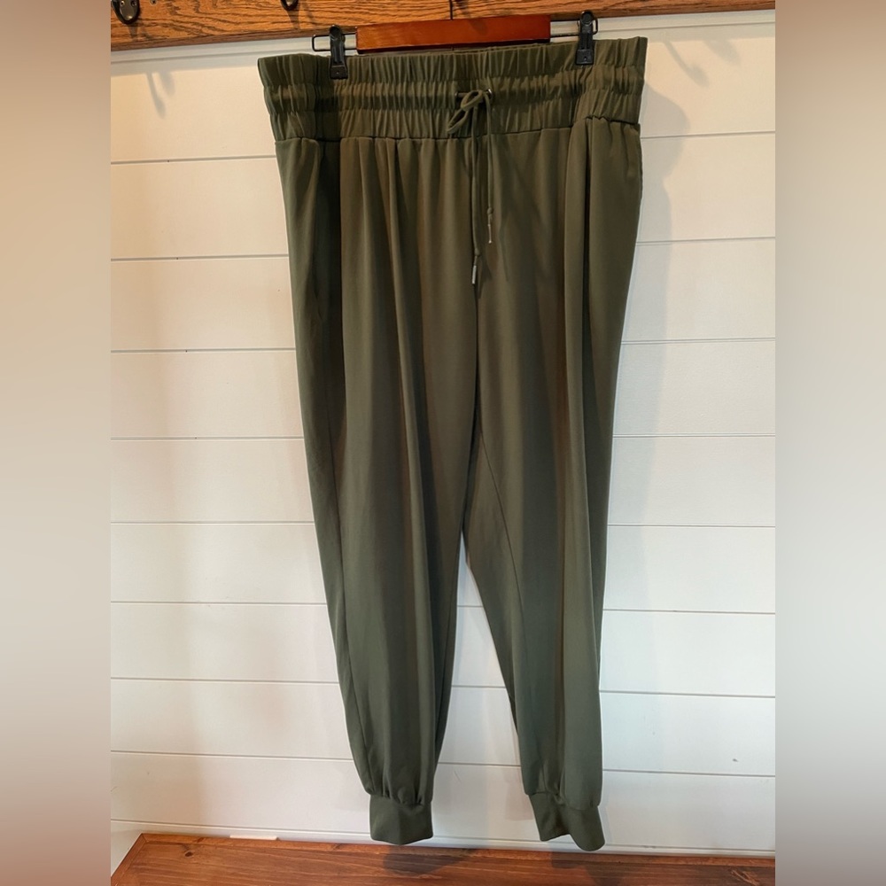 Ophelia Roe Stretch Joggers with Drawstrings Green Size XL 28.5” inseam